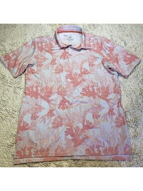 Scales Polo Shirt Small Pink Performance Golf Coral All Over Print Geometric